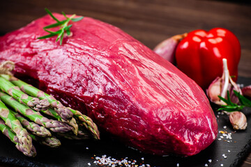 Fresh raw beef sirloin on cutting board

