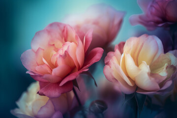 Beautiful close-up of pink roses, made with generative AI