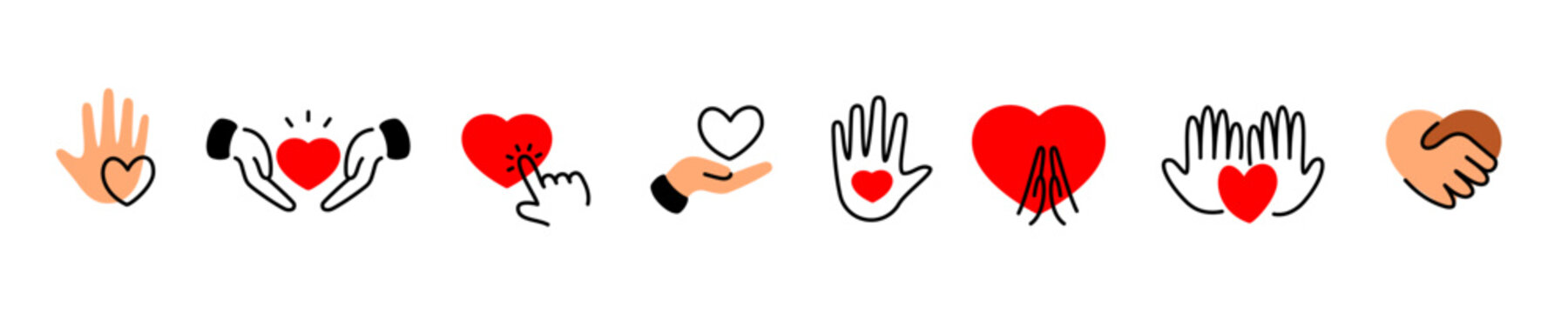 Hearts With Hands Icons Set Illustration