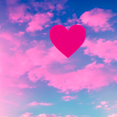Fototapeta na wymiar red heart on pink and blue sky