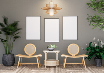 Living room of Set of 3 photo frame with Furniture and fixture