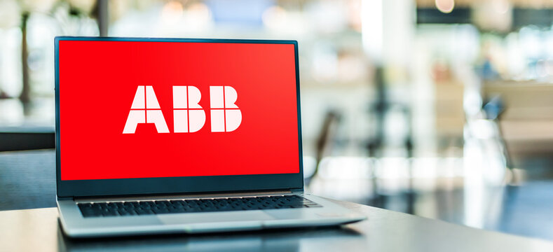 Laptop displaying logo of ABB