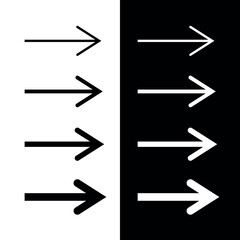 Arrow icons set. Arrows of different thicknesses. Symbol of movement or path. Direction indicator.