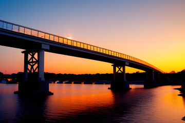 Fototapeta na wymiar Bridge Over River Against Sky During Sunset