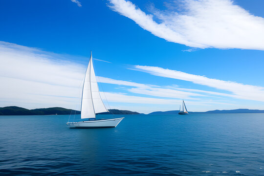 Sailboat In Sea Against Blue Sky