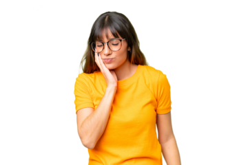 Young caucasian woman over isolated chroma key background with toothache