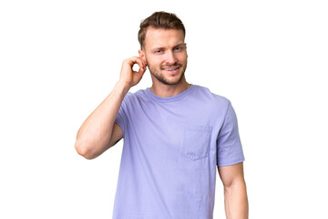 Fototapeta premium Young handsome caucasian man over isolated chroma key background laughing