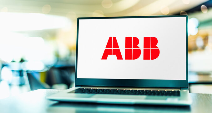 Laptop displaying logo of ABB