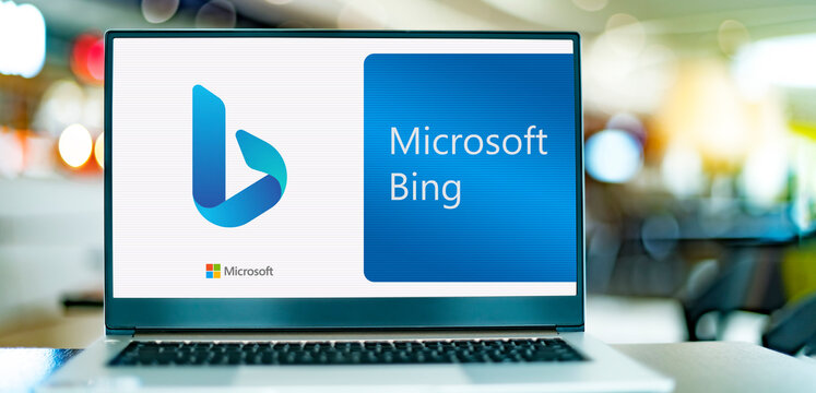 Laptop computer displaying logo of Microsoft Bing