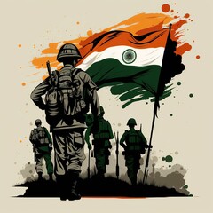 Indian soldier with flag, generative ai