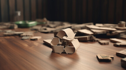 Recycle concept paper on table environment ecology waste nature AI generated
