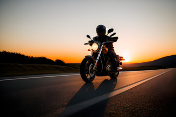 Motorcycle parked in front of the sunset