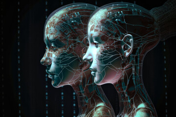 Two beautiful AI generated humanoid robots with intricate details (Generative AI, Generative, KI) - obrazy, fototapety, plakaty
