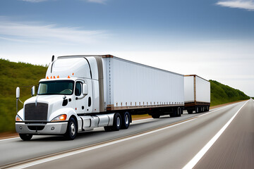 Refrigerator truck driving fast on the highway
