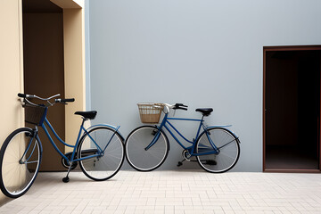 Fototapeta na wymiar Bicycles Parked By Wall In Building
