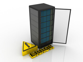 3d illustration Data center server with exclamation mark 