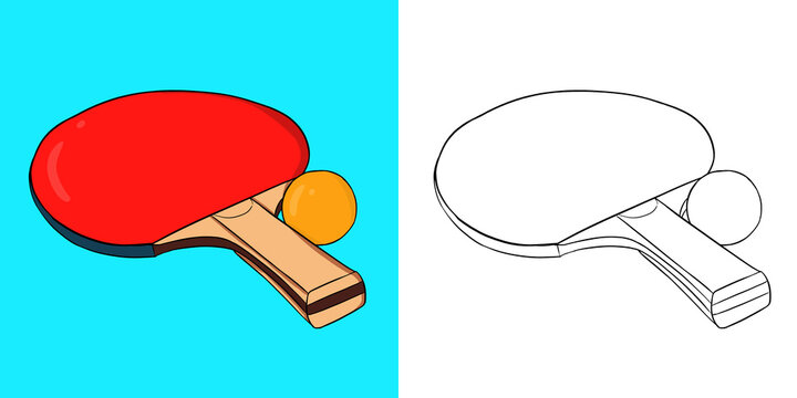 Orange ball with red ping pong paddle. Perfect for art, postcards, cards, wall decor, t-shirts, cards, prints, picture books, coloring books, wallpapers, prints, cards, etc.