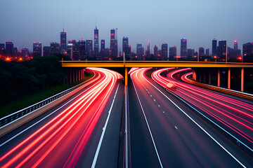 Cars on a highway going through a long modern tunnel (motion blurred image; color toned image)