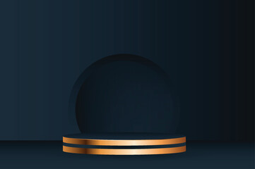 Golden and Blue Cylinder Podium - Luxury Blank Stage for Product Display