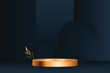 Golden and Blue Cylinder Podium - Luxury Blank Stage for Product Display