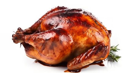 Grilled Full Chicken Isolated on White Background, Image Ai Generated