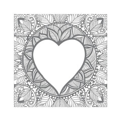 The abstract flowers and leaf in heart shape would be a great design for a coloring book cover.