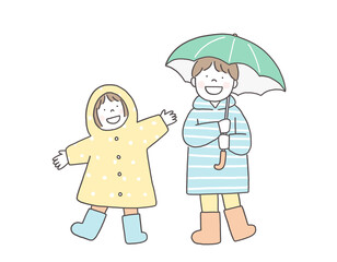 雨の日に傘をさす子供たち
