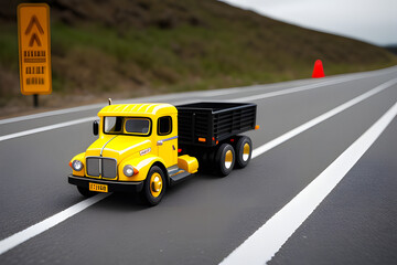 Miniature transport truck on the road