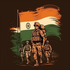 Fototapeta na wymiar Indian soldier with flag, generative ai