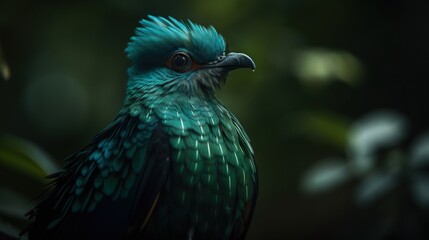 Obraz premium Female Quetzal bird with forest background. Generative AI