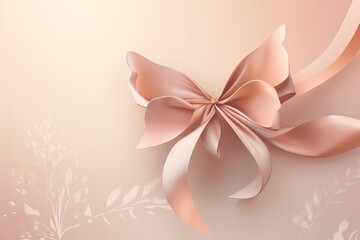 Celebration background with a ribbon design in the shape of a butterfly with soft pink accent - Generative AI