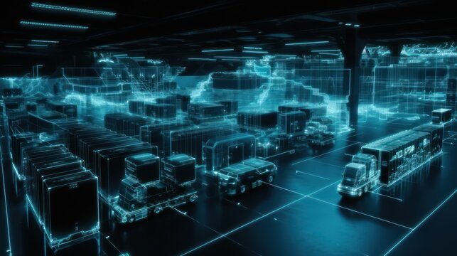 Advanced logistics and transport operations image emphasizes efficiency, global networking, Generative AI.