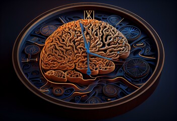 The circadian rhythms are controlled by circadian clocks or biological clock. Brain illustration. Generative AI - obrazy, fototapety, plakaty