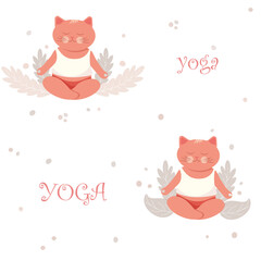 Сhildish seamless pattern with cute cats, kids print. Yoga-cat  background, cute vector texture for kids bedding,  wallpaper, wrapping paper, textile, t-shirt print