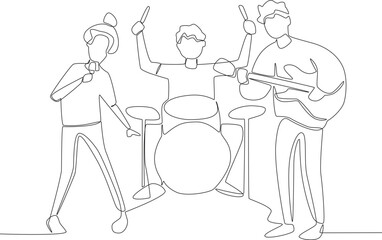 A group band singing together. Music band one-line drawing