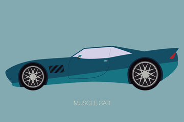 muscle car, side view, flat design style
