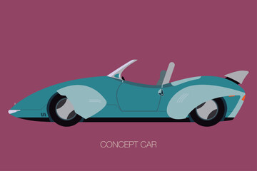 retro future car, vector, side view, flat design style