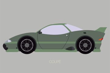 retro futuristic coupe car, flat design style, vector