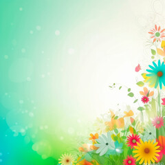 spring background with colorful flowers and butterflies. High quality illustration
