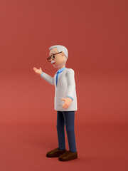 3D rendered cartoon old doctor