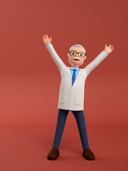 3D rendered cartoon old doctor