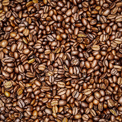 A larger quantity of whole roasted coffee beans