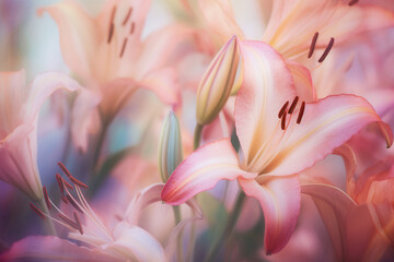 Beautiful close-up of pink lily flowers, made with generative AI