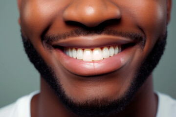 Close up man detail healthy white teeth. Generative AI