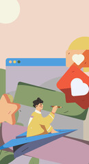 Virtual characters social communication concept business flat vector hand drawn illustration
