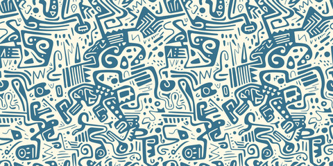 Creative background, seamless pattern with various abstract shapes in the form of doodles and blots. Vector illustration