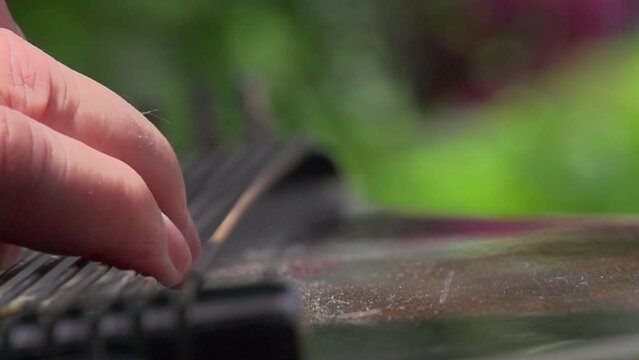 picking Zither strings in slow motion