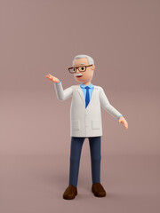 3D rendered cartoon old doctor