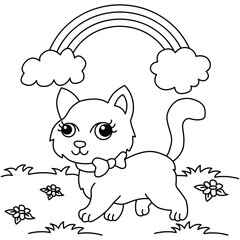 Funny cat cartoon characters vector illustration. For kids coloring book.