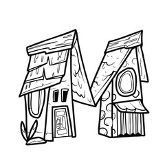 House alphabet fun and cute cartoon line art good for coloring book for children 